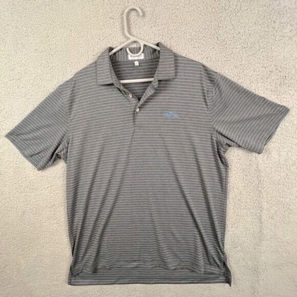 PETER MILLAR MENS POLO SHIRT SIZE L GRAY WITH BLUE STRIPES - Picture 1 of 9